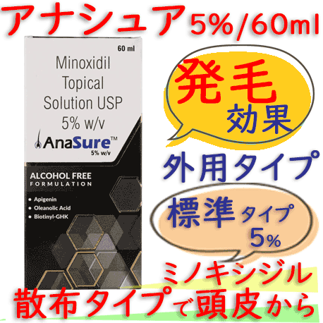 アナシュア5％（anasure）60ml/本｜外用ミノキシジル（シプラ社製）